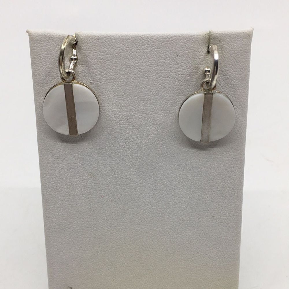 Caracol Silver Tone and White Shell Hoop Earrings